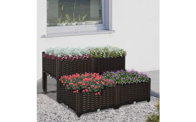 4-piece Elevated Flower Bed Vegetable Herb Planter Plastic Brown product image