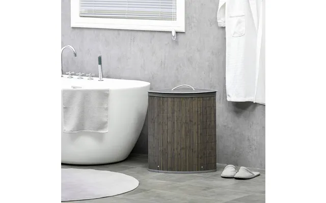 55l Round Bamboo Laundry Hamper Grey product image
