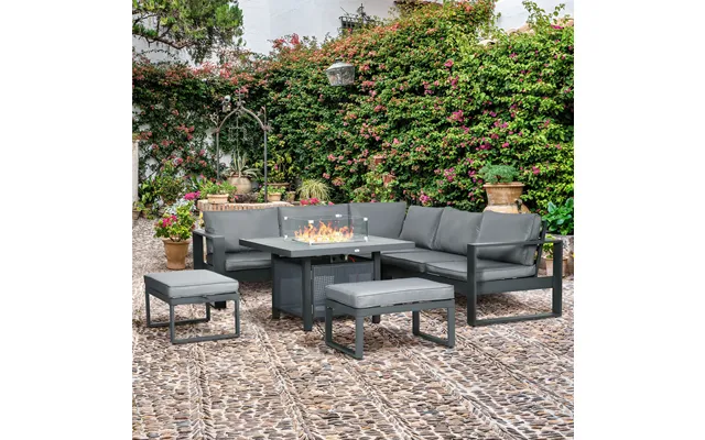 6-piece Garden Furniture Set With Firepit Table Outdoor Sofa Aluminium