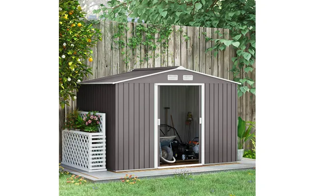 9 X 6ft Galvanised Garden Storage Shed With Sliding Door Grey