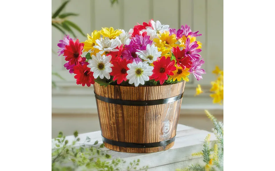Artificial Gerberas In Barrel Planter H29 Xw30 Xd20cm