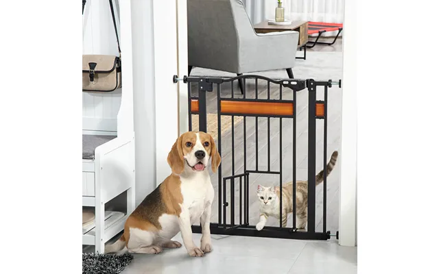 Auto Close Pet Gate W Cat Door Black