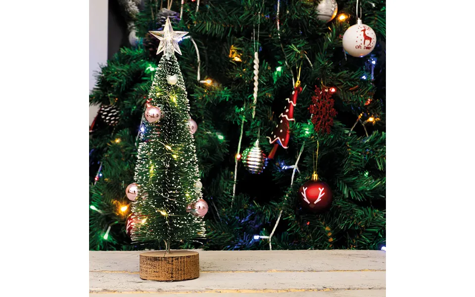 Battery Powered Light Up Mini Christmas Tree Ornament Pink Pearl Baubles