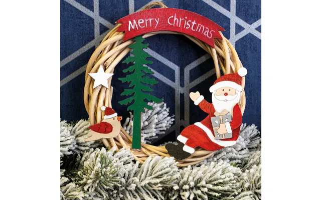 Battery Powered Wicker Merry Christmas Santa Wreath