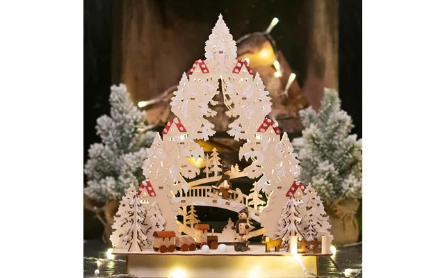 Battery Powered Wooden Light Up Festive Snow Scene