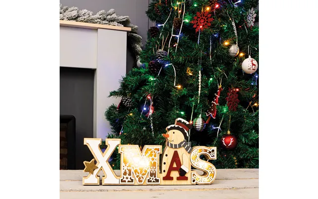 Battery Powered Wooden Xmas Snowman Display