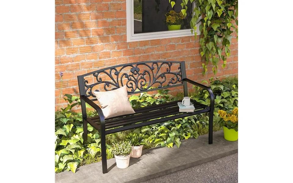 Black 2-seater Steel Floral Design Garden Bench