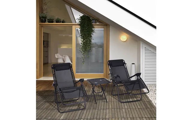 Black 3 Piece Folding Zero Gravity Sun Lounger & Table Set