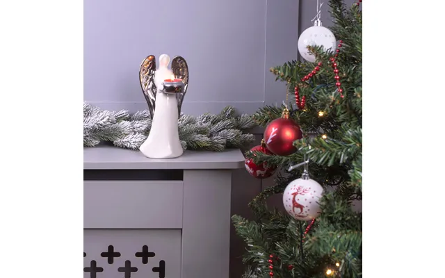 Ceramic Winged Guardian Angel Tealight Holder Silver