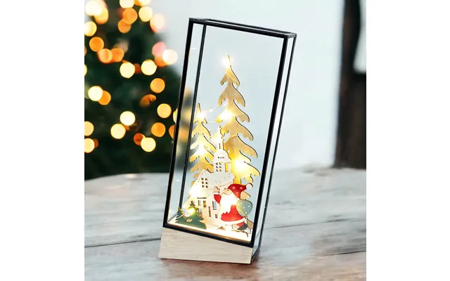 Christmas Battery Operated Hurricane Glass Holder With Light Up Festive Village And Santa Scene