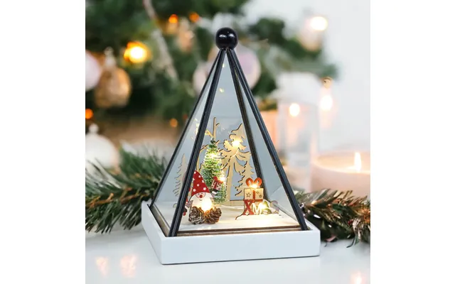 Christmas Battery Operated Triangle Hurricane Glass Holder With Light Up Festive Gonk Scene