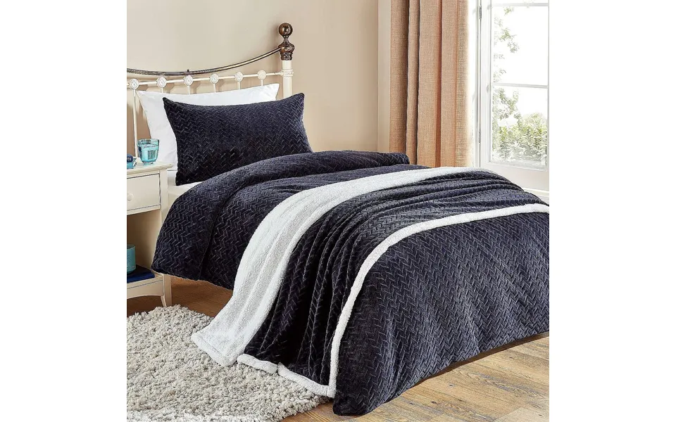 Fleece Duvet Cover Set Double Navy