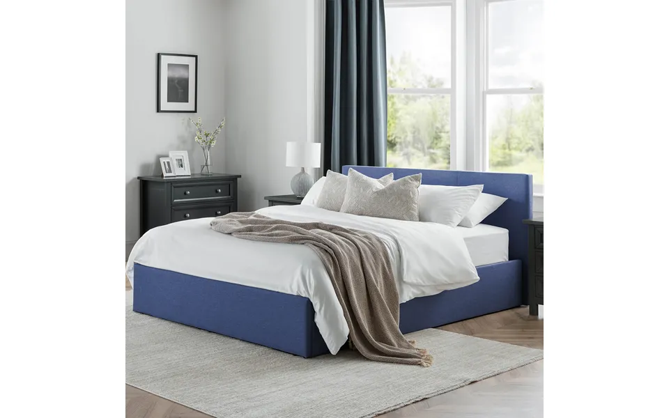 Giacomo Lift-up Storage Bed 135cm Dark Blue Linen