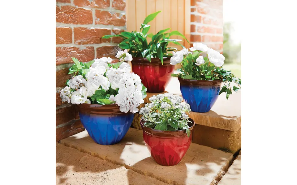 Glazed Plastic Planters Set Of 4. 2 X Small & 2 X Large Pots