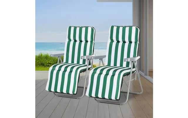 Green & White Set Of 2 Outdoor Sun Loungers With Cushions