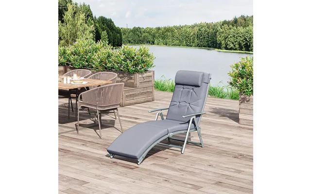 Grey Reclining Padded Sun Lounger With Pillow