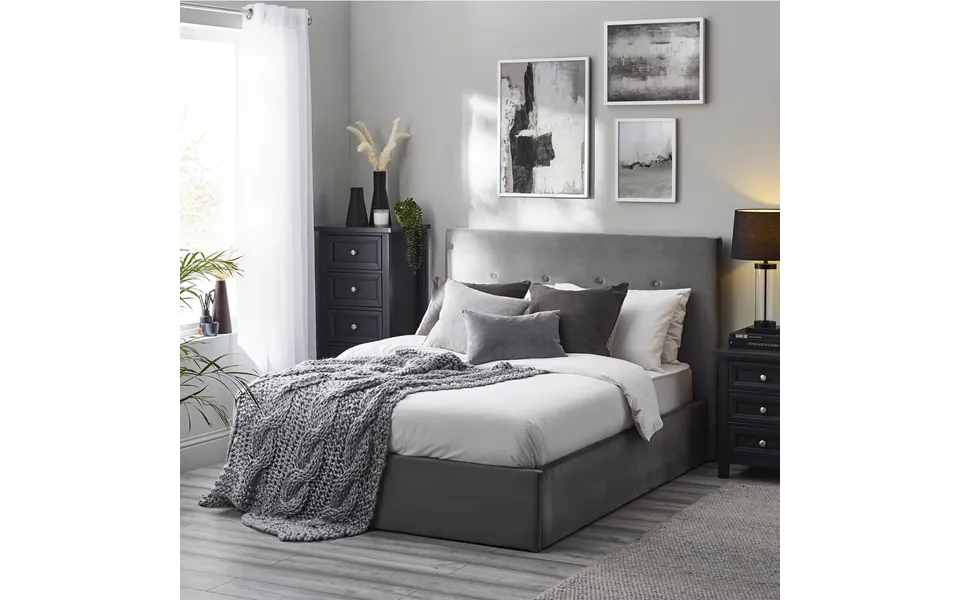 Guildhall Lift-up Storage Bed 135cm Slate Grey Velvet