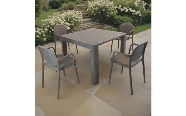 Henrik100 Dining Table Nickel Grey With 4 Stina Armchair Nickel Grey Set
