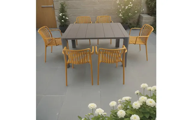Henrik140 Dining Table Nickel Grey With 6 Alma Armchair Saffron Set