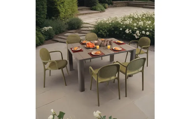 Henrik140 Dining Table Nickel Grey With 6 Stina Armchair Avocado Set