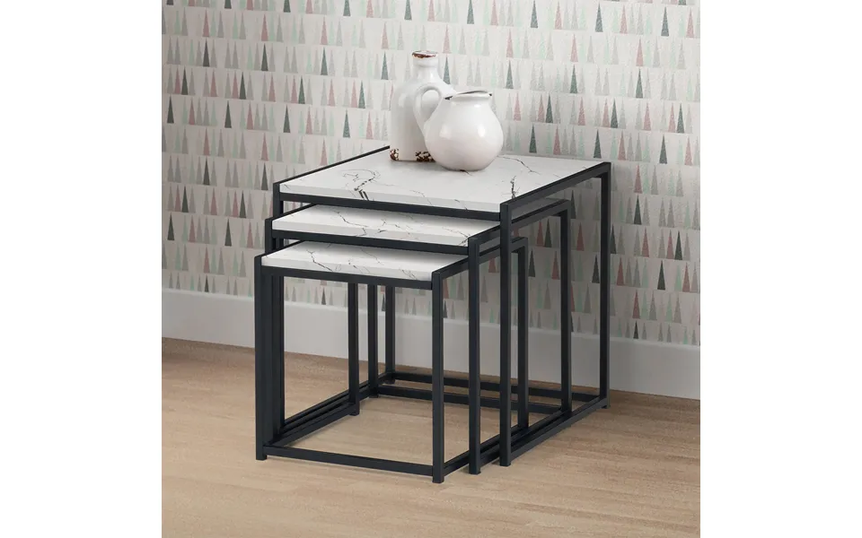 Hudson Nest Of Tables In White Marble Finish