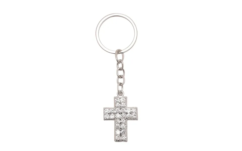 Keyring With Clear Crystals Cross