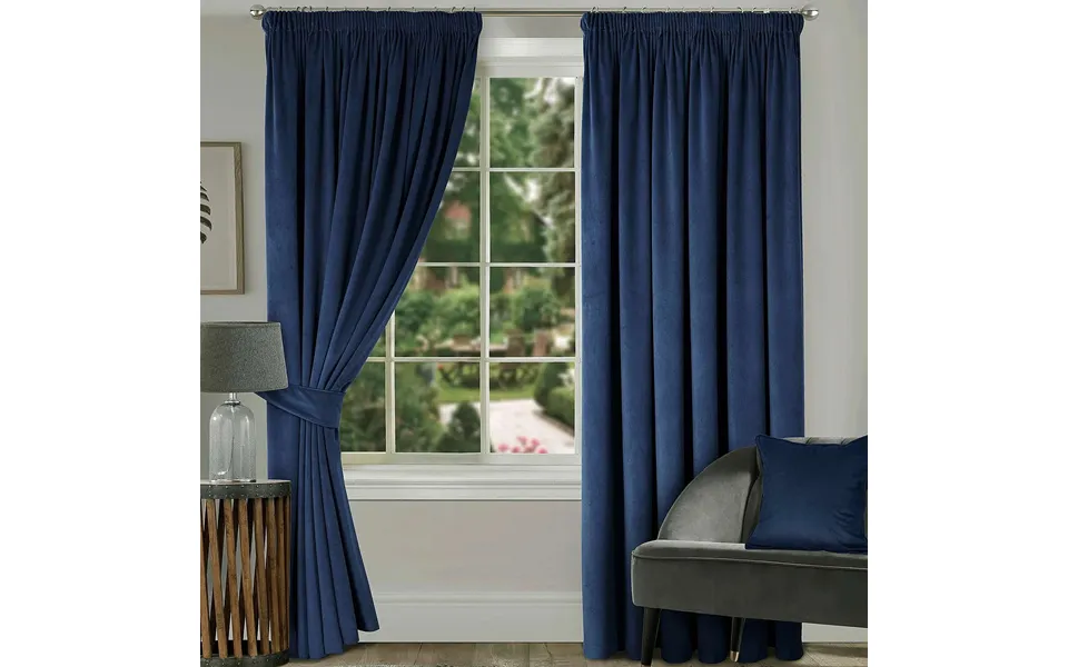 Lined Velour Curtains Navy 90x90in Machine Washable