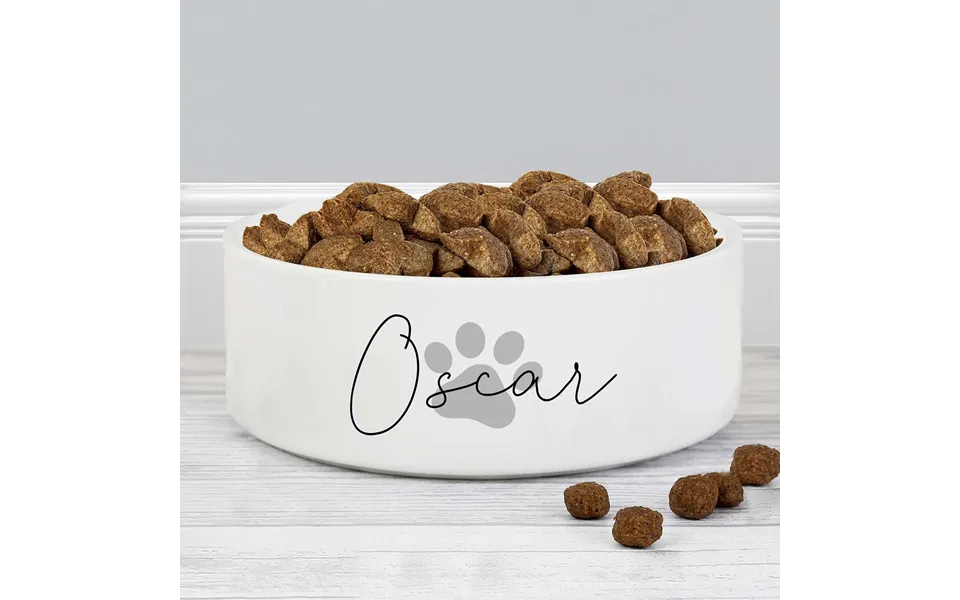 Medium Pet Bowl Grey Pawprint Personalised