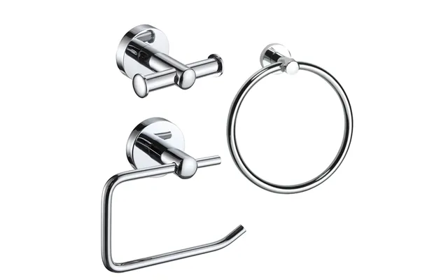 Modernity Chrome 3pc Set Double Robe Hook - Toilet Roll Holder