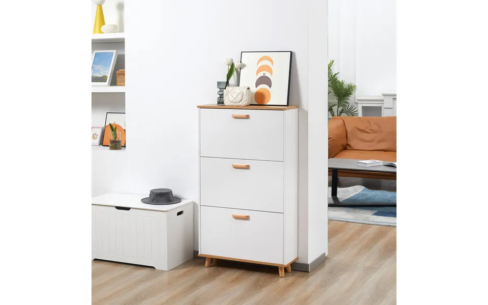 Narrow Shoe Cabinet 3 Drawers White
