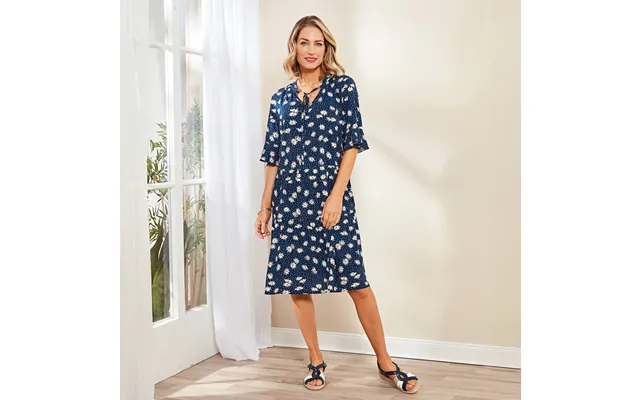 Navy Print L Flattering Tiered Dress