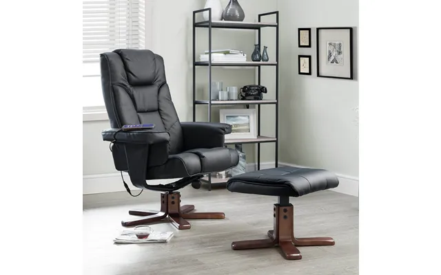 Oslo Black Massage Swivel Recliner Chair & Stool