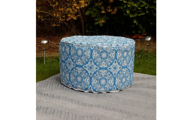 Outdoor Jacquard Blue Pouffe Ottoman