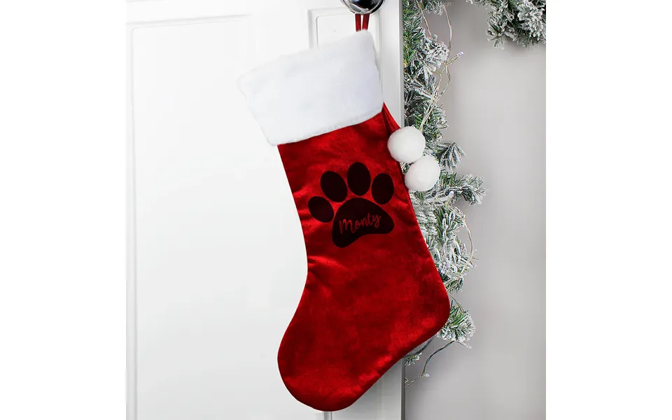 Personalised Paw Print Red Stocking