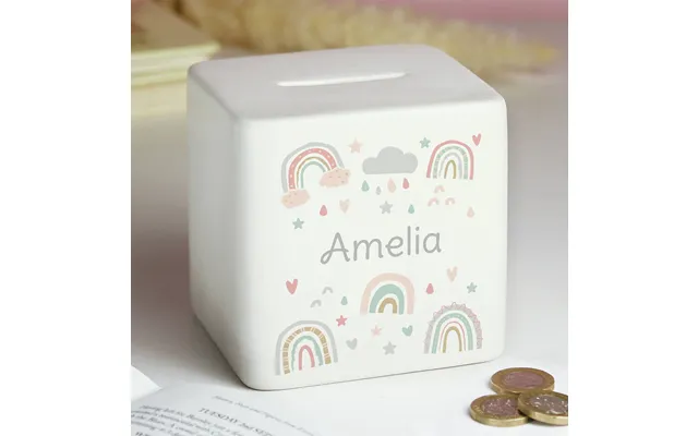 Personalised Rainbow Ceramic Square Money Box