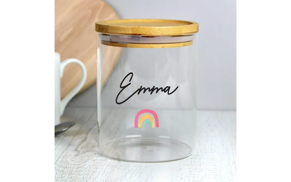 Personalised Rainbow Glass Jar With Bamboo Lid
