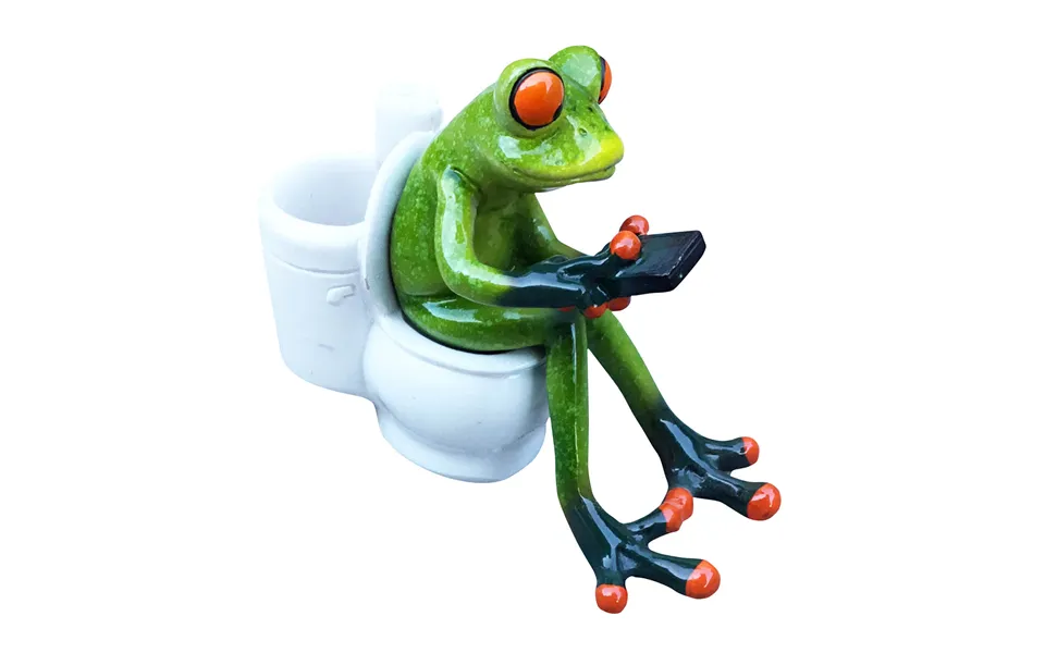 Resin Frog Texting On Toilet