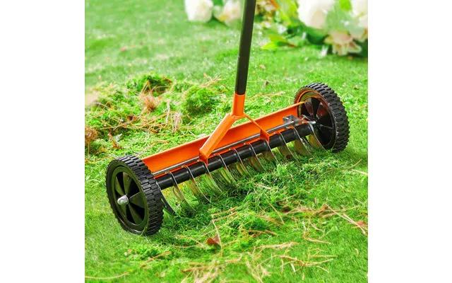 Rolling Lawn Scarifier 128cm Long Handle 11 Blades