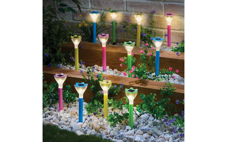 Set Of 12 Solar Flower Stake Lights