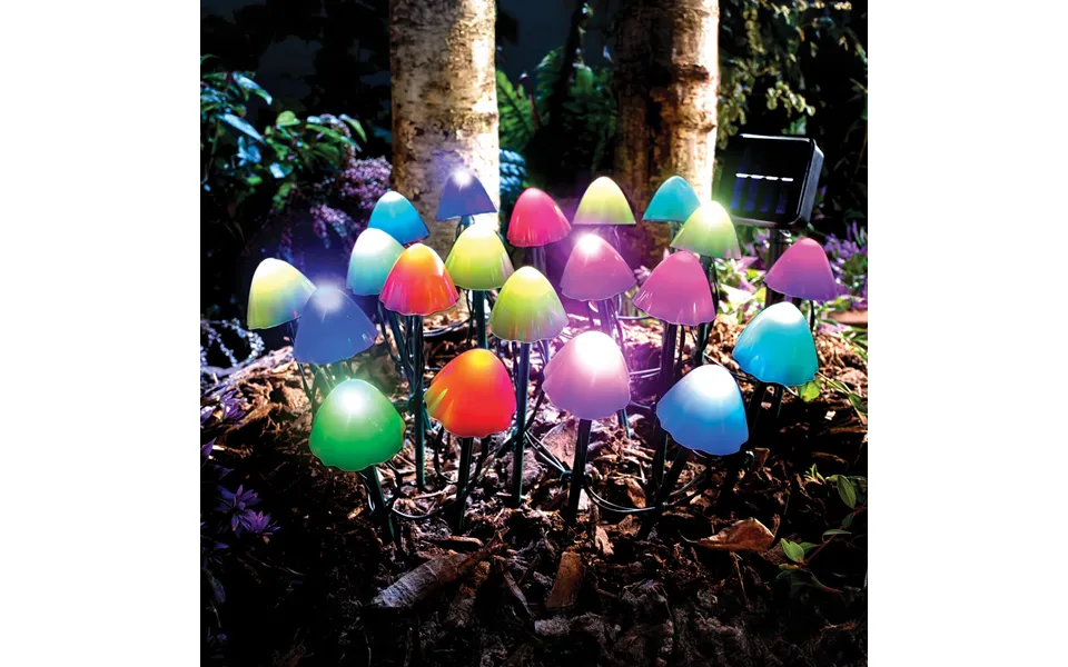 Set Of 20 Solar Stake Lights Mushroom Design L380cm - Plus L2m Cable From Last Mushroom To Solar Panel