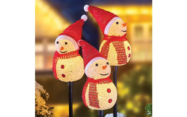 Set Of 3 Light-up Snowman Stakes