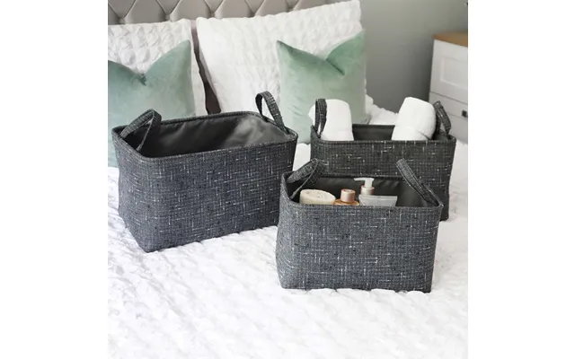 Set Of 3 Shadow Rectangular Fabric Storage Baskets W Handles