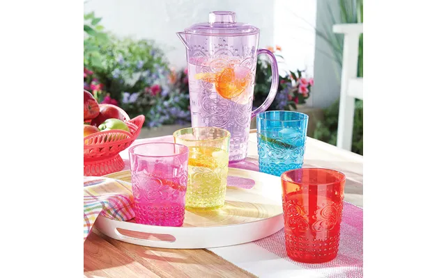Set Of 4 Baroque Embossed Tumblers & Jug - Dia.8.8cm. H11.4cm