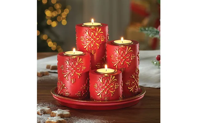 Set Of 4 Red Gold Candle Holders product image