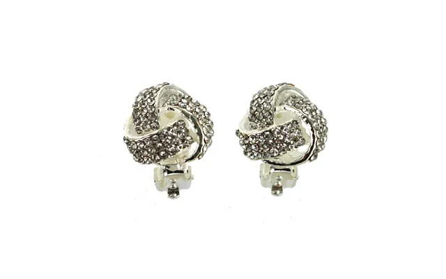 Silver Tone Clear Stone Knot Clip On Earrings