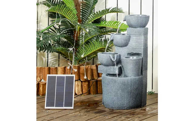 Solar Garden Fountain W Planter Grey