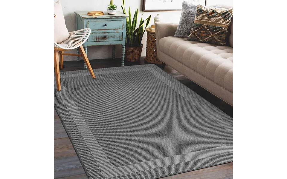Two Weave Rug Border Charcoal 170x120cm
