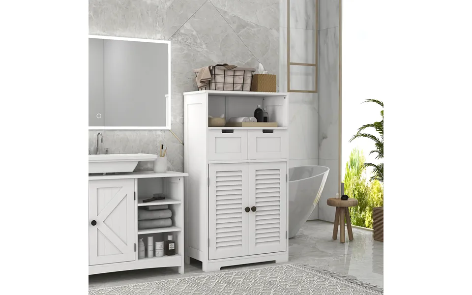 White Free Standing Bathroom Storage Cabinet Louvred Doors