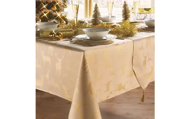 Xmas Stag Table Cloth 52x90in Cream Gold product image