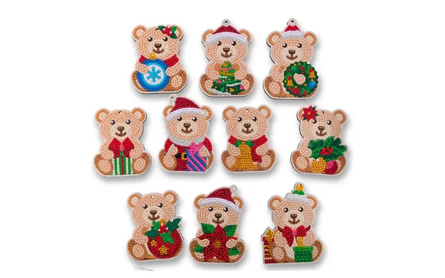 Festive Bears Crystal Art Hanging Decorations Set Of 10